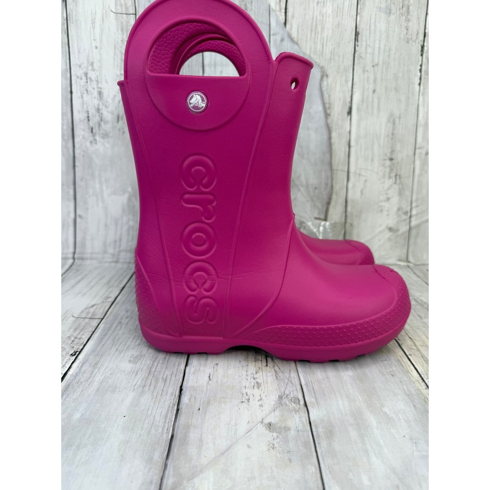 Crocs Handle It Rain Boots Pink Waterproof Kids Junior Size J3 12803